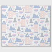 かわいいピンクのプリンセス城とハート ラッピングペーパー (フラット)