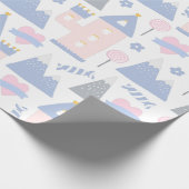かわいいピンクのプリンセス城とハート ラッピングペーパー (角)