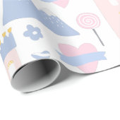 かわいいピンクのプリンセス城とハート ラッピングペーパー (ロールコーナー)