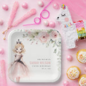 かわいいピンクのプリンセス ローズ フラワーバースデー ペーパープレート (パーティー)