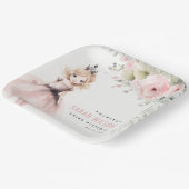 かわいいピンクのプリンセス ローズ フラワーバースデー ペーパープレート (傾斜あり)