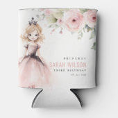 かわいいピンクのプリンセス ローズ フラワーバースデー 缶クーラー (正面)