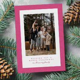 かわいいピンクのヘリンボーン柄フレームのクリスマス写真 シーズンカード