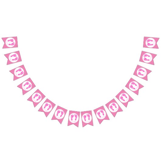 かわいいピンクのベビーの足跡その女の子の赤ちゃんシャワー バンティングフラッグ (全)