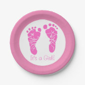 かわいいピンクのベビーの足跡その女の子の赤ちゃんシャワー ペーパープレート (正面)