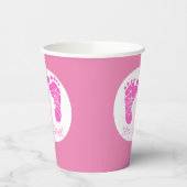 かわいいピンクのベビーの足跡その女の子の赤ちゃんシャワー 紙コップ (左)