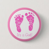 かわいいピンクのベビーの足跡その女の子の赤ちゃんシャワー 缶バッジ (正面)