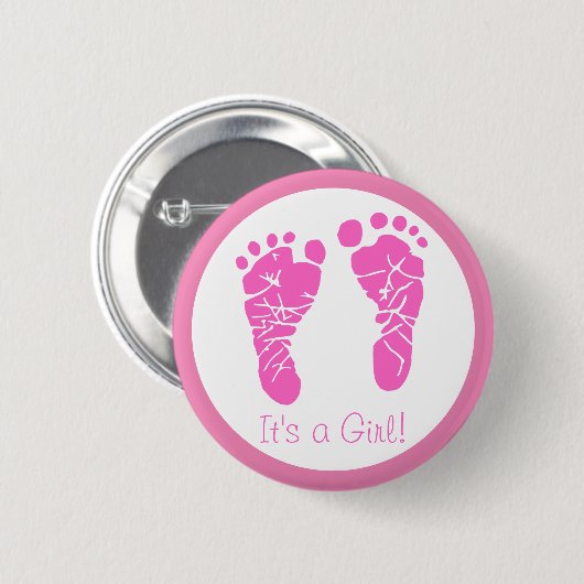 かわいいピンクのベビーの足跡その女の子の赤ちゃんシャワー 缶バッジ (正面&裏面)