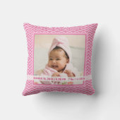 かわいいピンクのベビーガールの誕生統計写真保存 クッション (裏面)