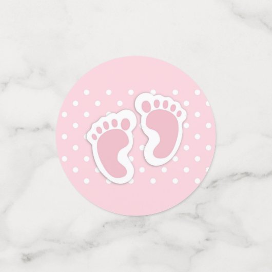 かわいいピンクのベビーガールの足跡 コンフェッティ (スモール正面)