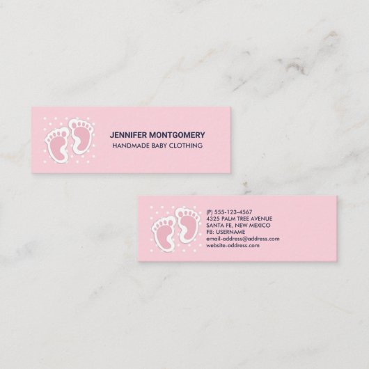 かわいいピンクのベビーガールの足跡 スキニー名刺 (正面/裏面)