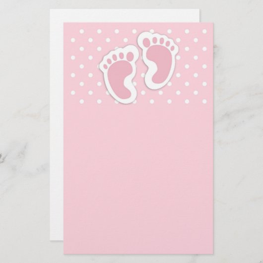 かわいいピンクのベビーガールの足跡 便箋 (正面/裏面)