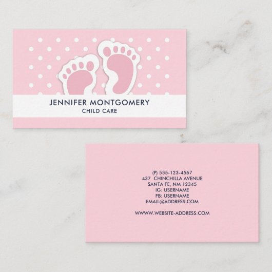 かわいいピンクのベビーガールの足跡 名刺 (正面/裏面)