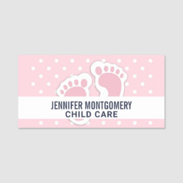 かわいいピンクのベビーガールの足跡 名札