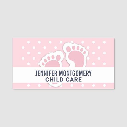 かわいいピンクのベビーガールの足跡 名札 (正面)