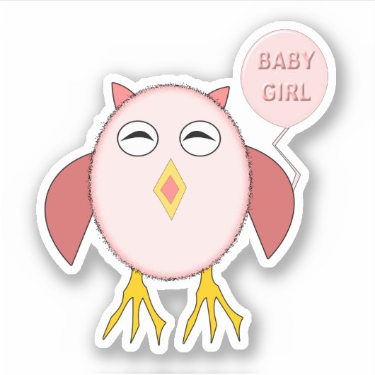 かわいいピンクのベビーガールフクロウ形 シール (正面)