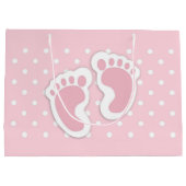 かわいいピンクのベビーガールフットプリント ラージペーパーバッグ (裏面)