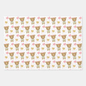 かわいいピンクのベビーガールベア ラッピングペーパーシート (正面)