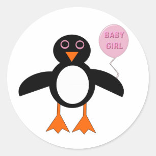 かわいいピンクのベビーガールペンギンステッカー ラウンドシール