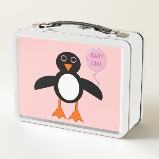 かわいいピンクのベビーガールペンギンメタルランチボックス メタルランチボックス (裏面)