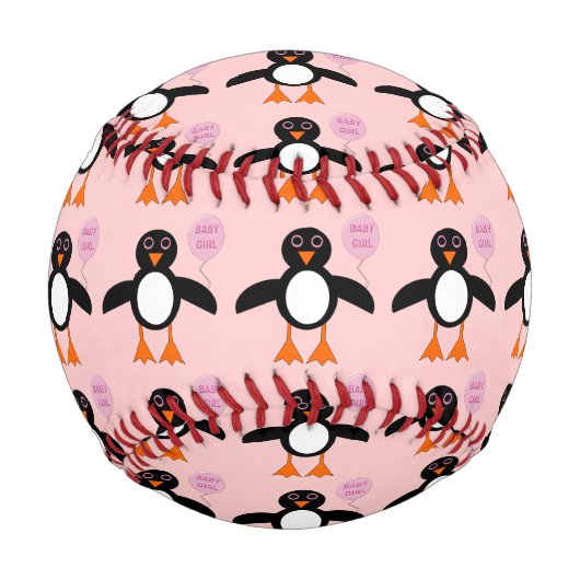 かわいいピンクのベビーガールペンギン野球 野球ボール (正面)