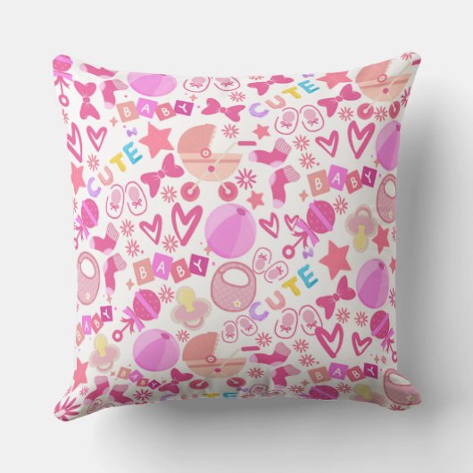 かわいいピンクのベビーガール子供部屋パターパーソナライズされたン クッション (裏面)