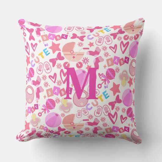 かわいいピンクのベビーガール子供部屋パターパーソナライズされたン クッション (正面)