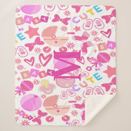 かわいいピンクのベビーガール子供部屋パターパーソナライズされたン シェルパブランケット (正面)