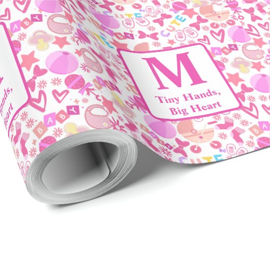 かわいいピンクのベビーガール子供部屋パターパーソナライズされたン ラッピングペーパー (ロールコーナー)