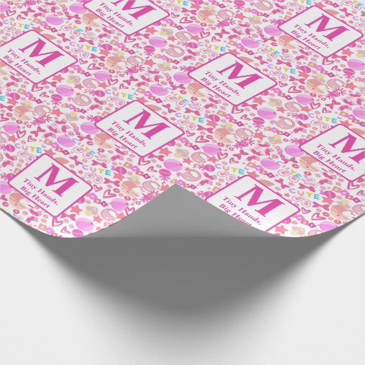 かわいいピンクのベビーガール子供部屋パターパーソナライズされたン ラッピングペーパー (角)