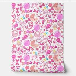 かわいいピンクのベビーガール子供部屋パターパーソナライズされたン 壁紙