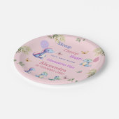 かわいいピンクのベビーガール恐竜1歳の誕生日 ペーパープレート (アングル)