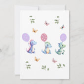 かわいいピンクのベビーガール恐竜1st誕生日パーティー 招待状 (裏面)