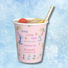 かわいいピンクのベビーガール恐竜1st誕生日パーティー 紙コップ