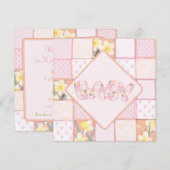 かわいいピンクのベビーキルト ベビーガールシャワーの招待状 招待状 (正面/裏面)