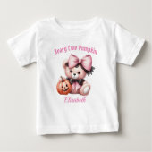 かわいいピンクのベビークマとカボチャ ベビーTシャツ (正面)