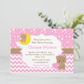 かわいいピンクのベビークマとスターベイビーシャワー 招待状 (スタンド正面)