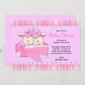 かわいいピンクのベビーシャワー 招待状 (正面/裏面)