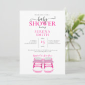 かわいいピンクのベビーシューズ　ベビーシャワーの招待状 招待状 (スタンド正面)