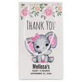 かわいいピンクのベビーゾウとバラ赤ちゃんシャワー スモールペーパーバッグ (裏面)