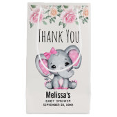 かわいいピンクのベビーゾウとバラ赤ちゃんシャワー スモールペーパーバッグ (正面)