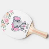 かわいいピンクのベビーゾウとバラ 卓球ラケット (横)