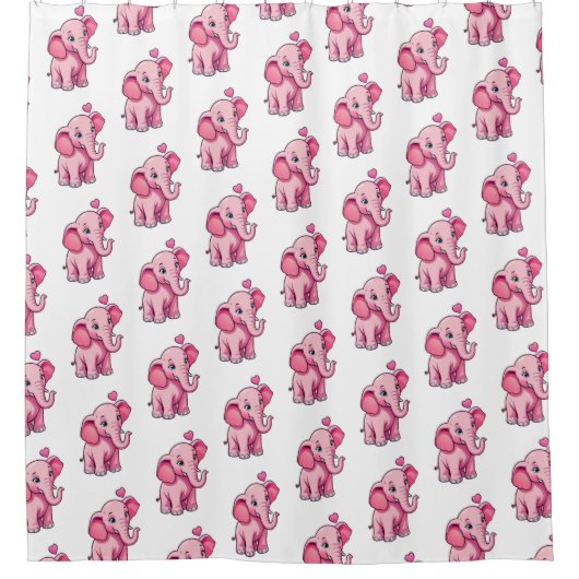 かわいいピンクのベビーゾウと恋 シャワーカーテン (正面)