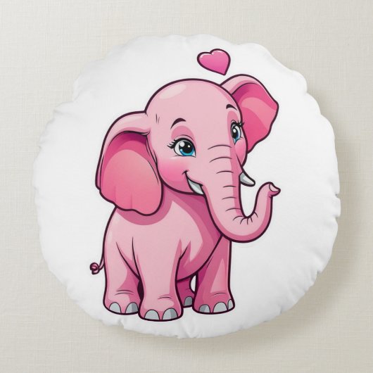 かわいいピンクのベビーゾウと恋 ラウンドクッション (正面)