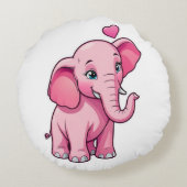 かわいいピンクのベビーゾウと恋 ラウンドクッション (裏面)