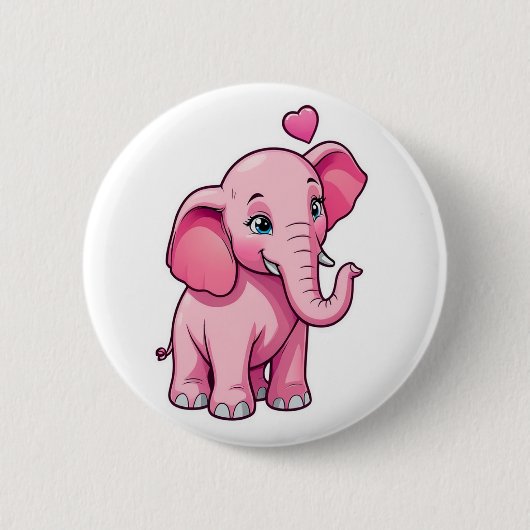 かわいいピンクのベビーゾウと恋 缶バッジ (正面)