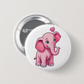 かわいいピンクのベビーゾウと恋 缶バッジ (正面&裏面)