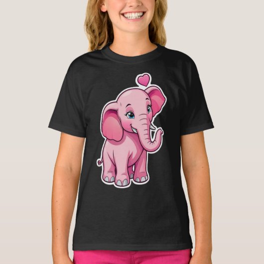 かわいいピンクのベビーゾウと恋 Tシャツ (正面)