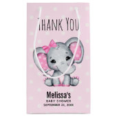 かわいいピンクのベビーゾウと水玉模様ベビーシャワー スモールペーパーバッグ (裏面)