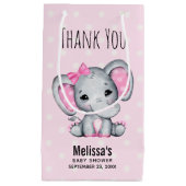 かわいいピンクのベビーゾウと水玉模様ベビーシャワー スモールペーパーバッグ (正面)